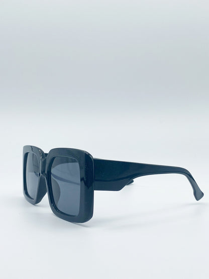 Black Oversized Plastic Frame Square Sunglasses with Black Lenses