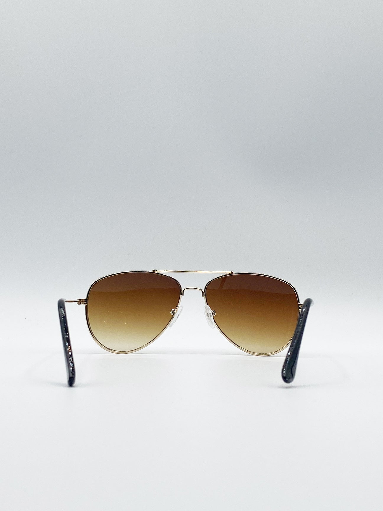 Kids Gold Frame Aviator Sunglasses With Brown Lenses