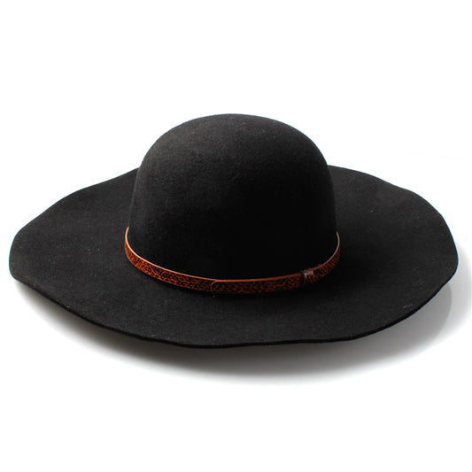 Beautiful 100% Wool Ladies Black Floppy Fedora Hat with PU Snakeskin Band