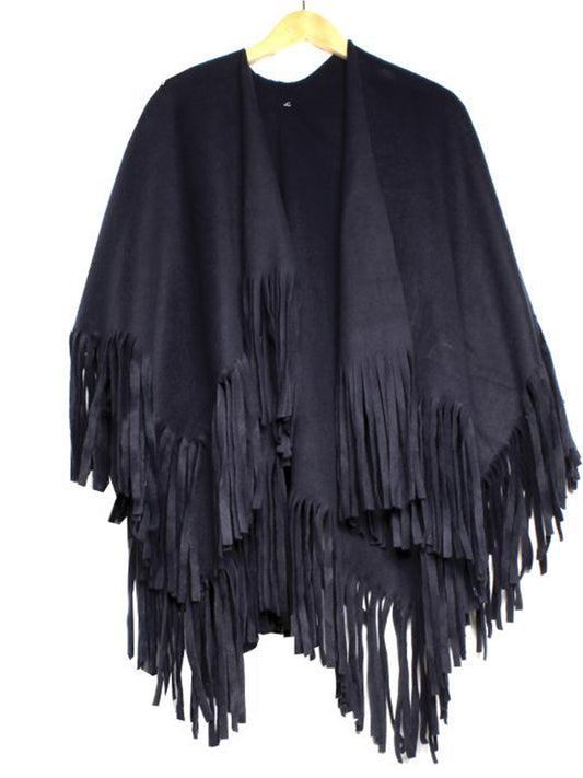 Black Blanket Cape With Tassels