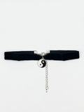 Black Faux Velvet Choker Necklace with Ying Yang Charm