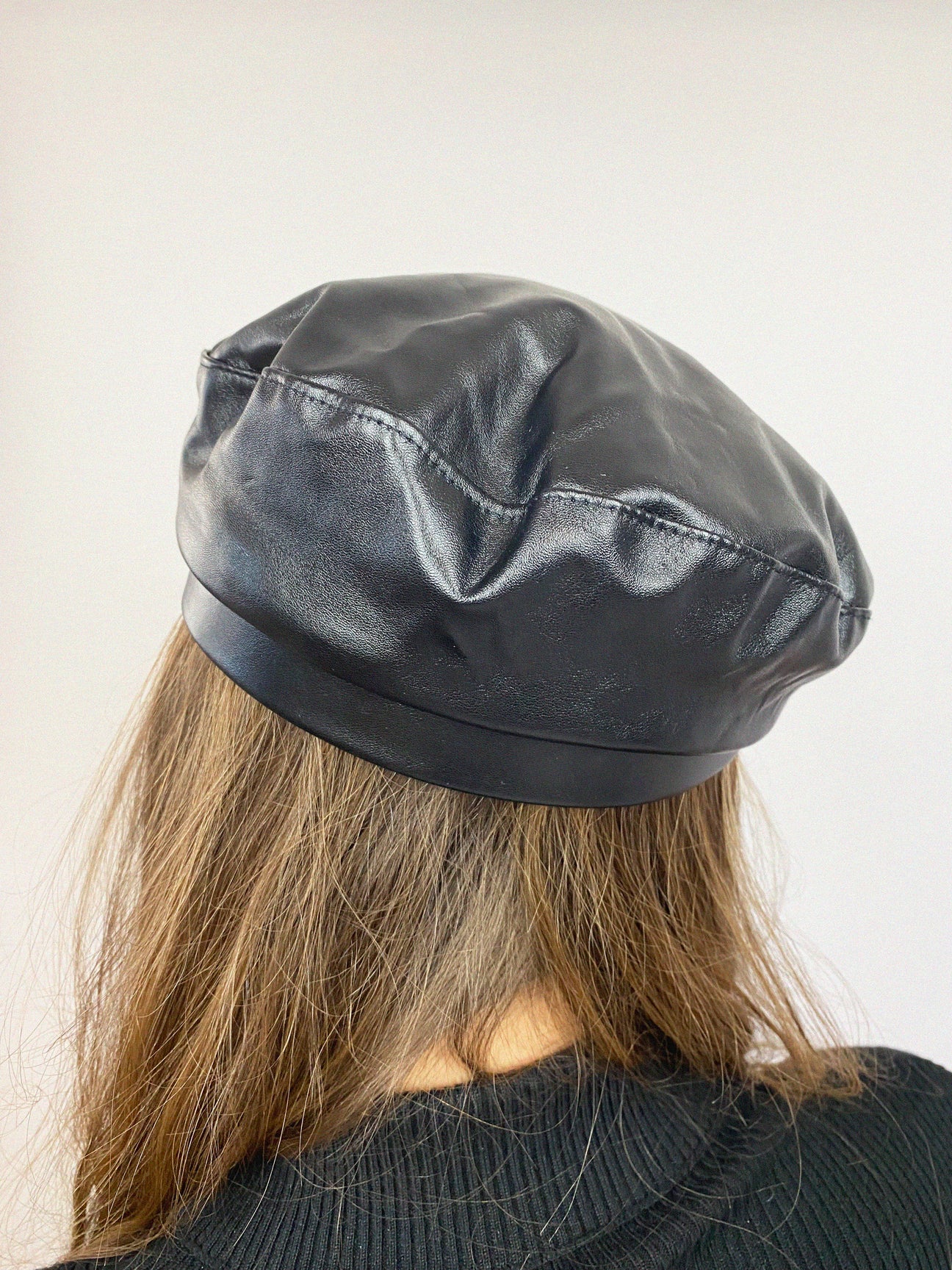PU Leather Beret With Gold Metal Chain Detail